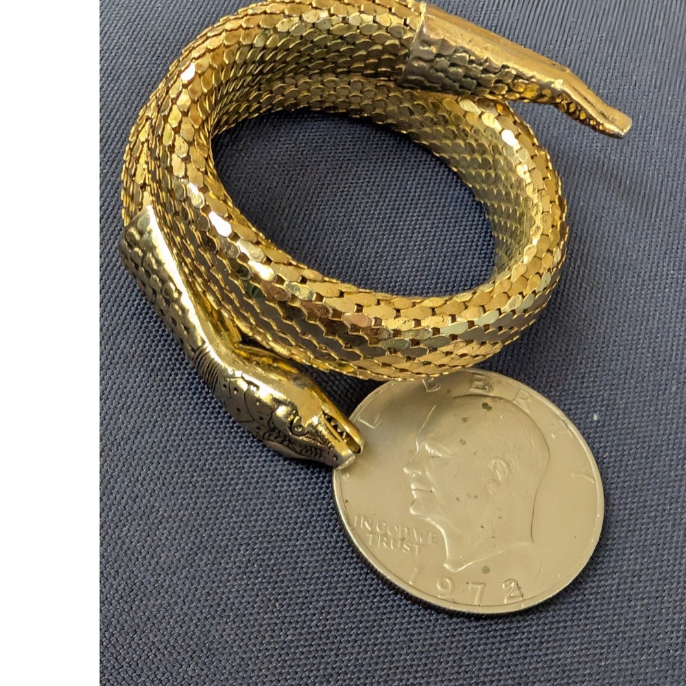 Whiting & Davis Vintage Gold Tone Mesh Snake Coil Wrap Bracelet Egyptian Revival